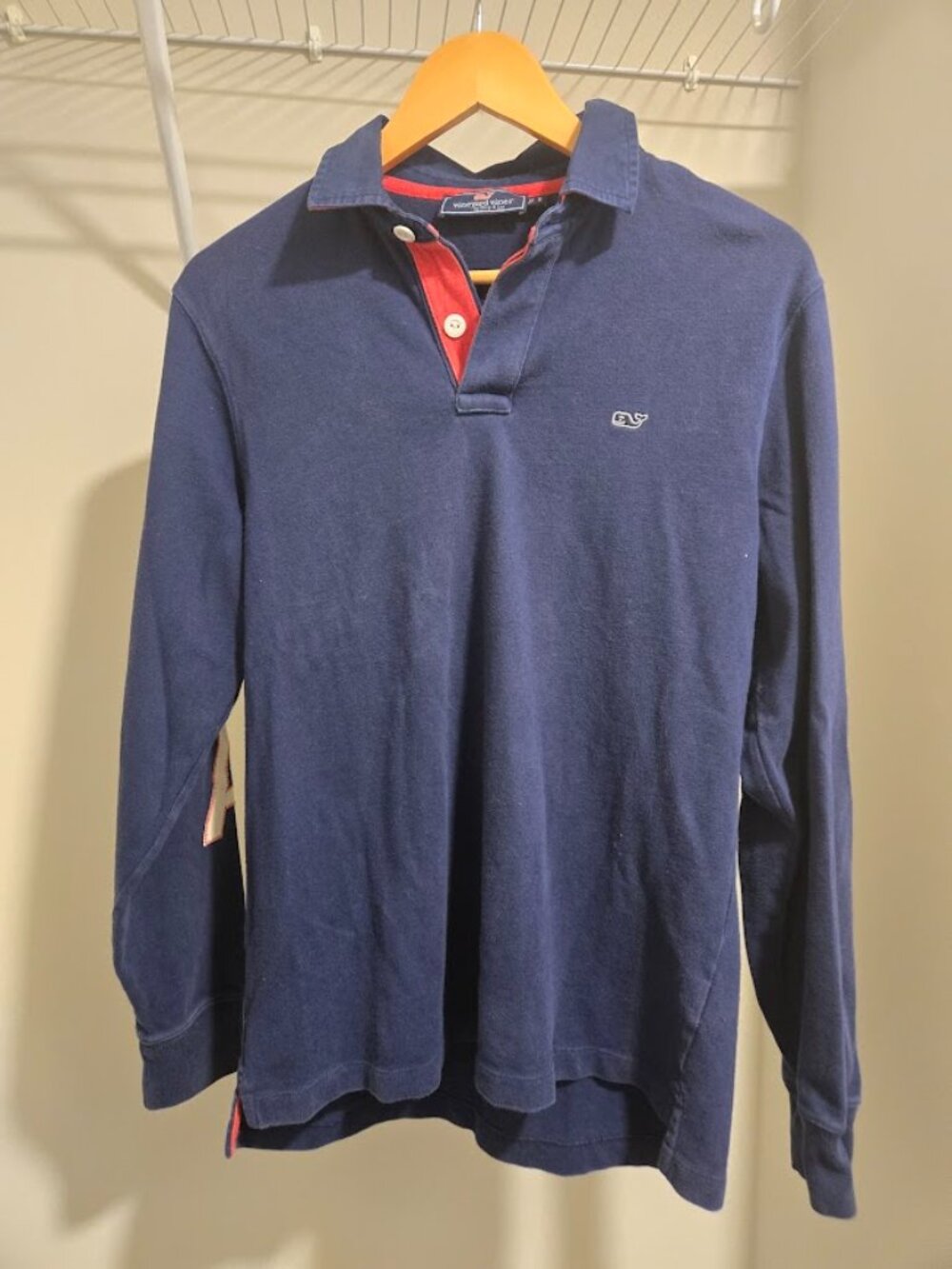 Vineyard Vines Navy USA Sleeve Long Sleeve Polo S